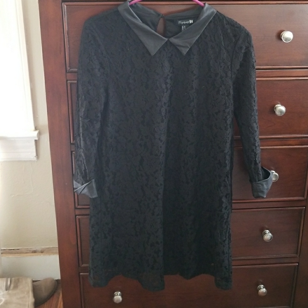 Black lace dress with pleather collar and cuffs